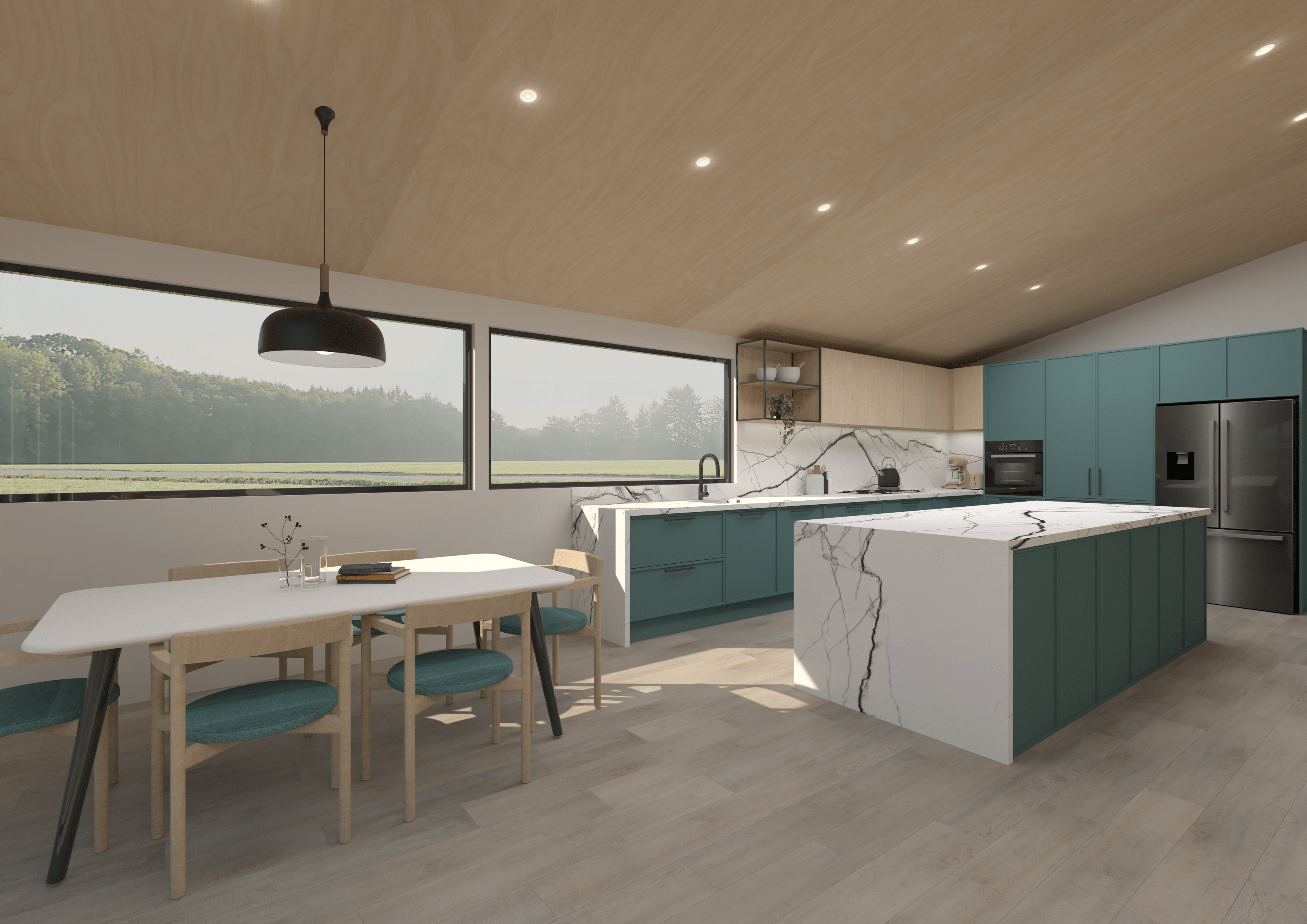 This bold marble breach is a favourite porcelain. Its bold nature allows for the perfect contrast againt the strong blue cabinetry.