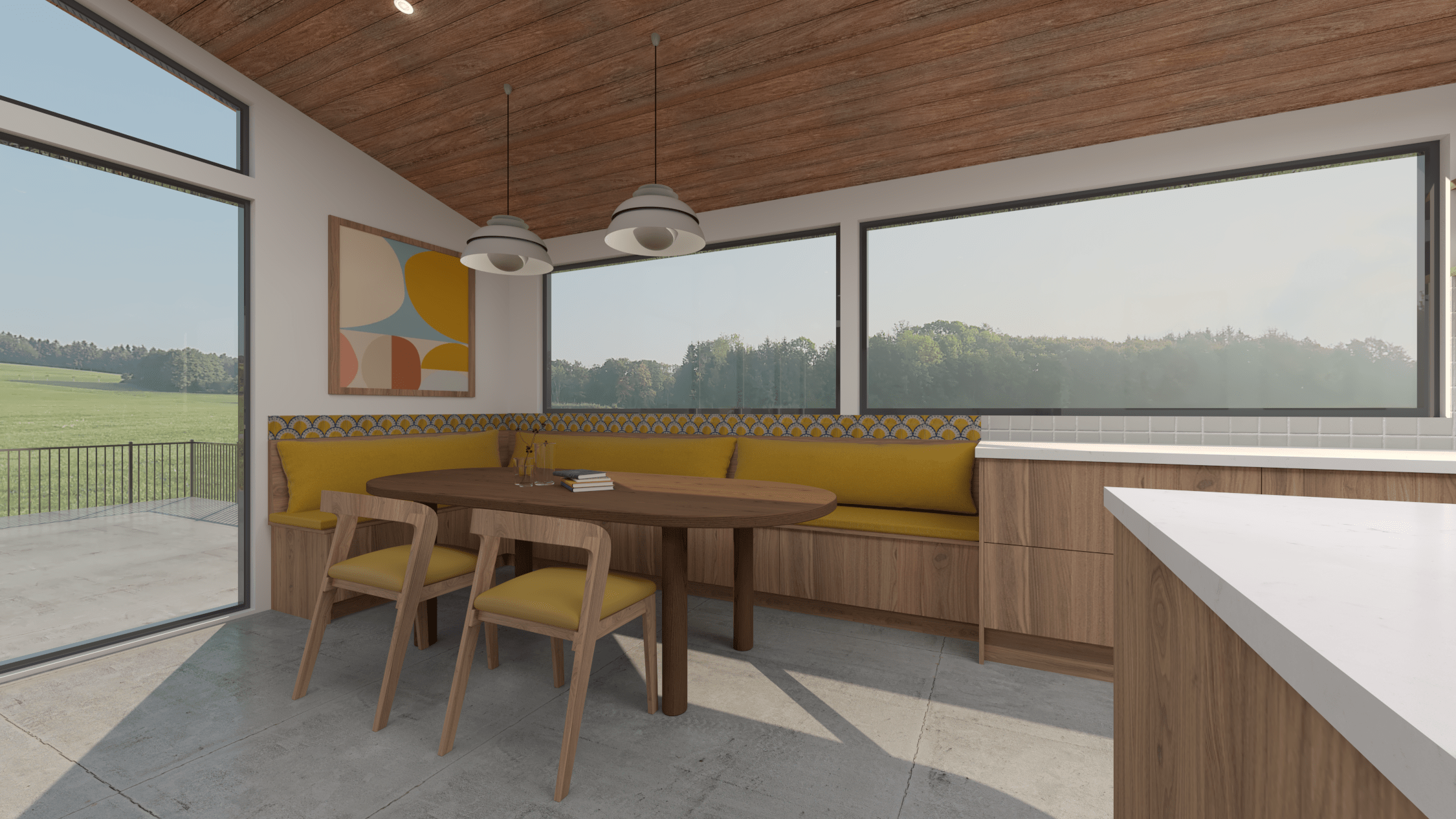 Creating bold and colourful spaces unlike any other is what we thrive off. This mid century inspired design is elevated by the mustard tones.