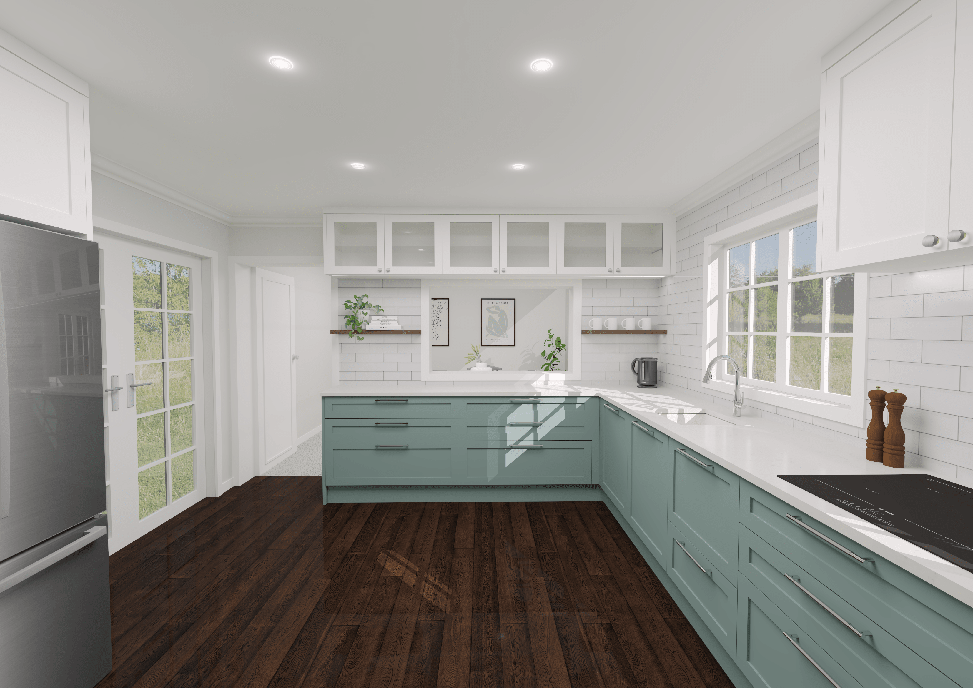 This kitchen features a traditional shaker cabinetry style.