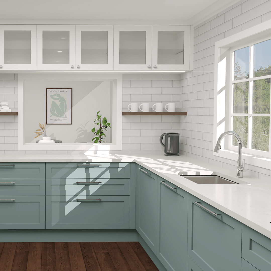 This kitchen design features a traditional shaker cabinetry profile.